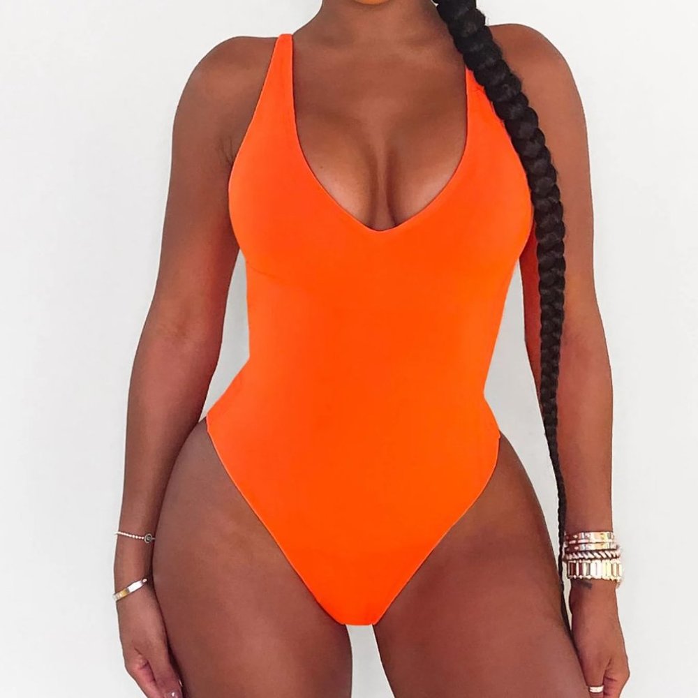 TA3SWIM  - HI CUT PLUNGEY Shaping Swimsuit in Orange